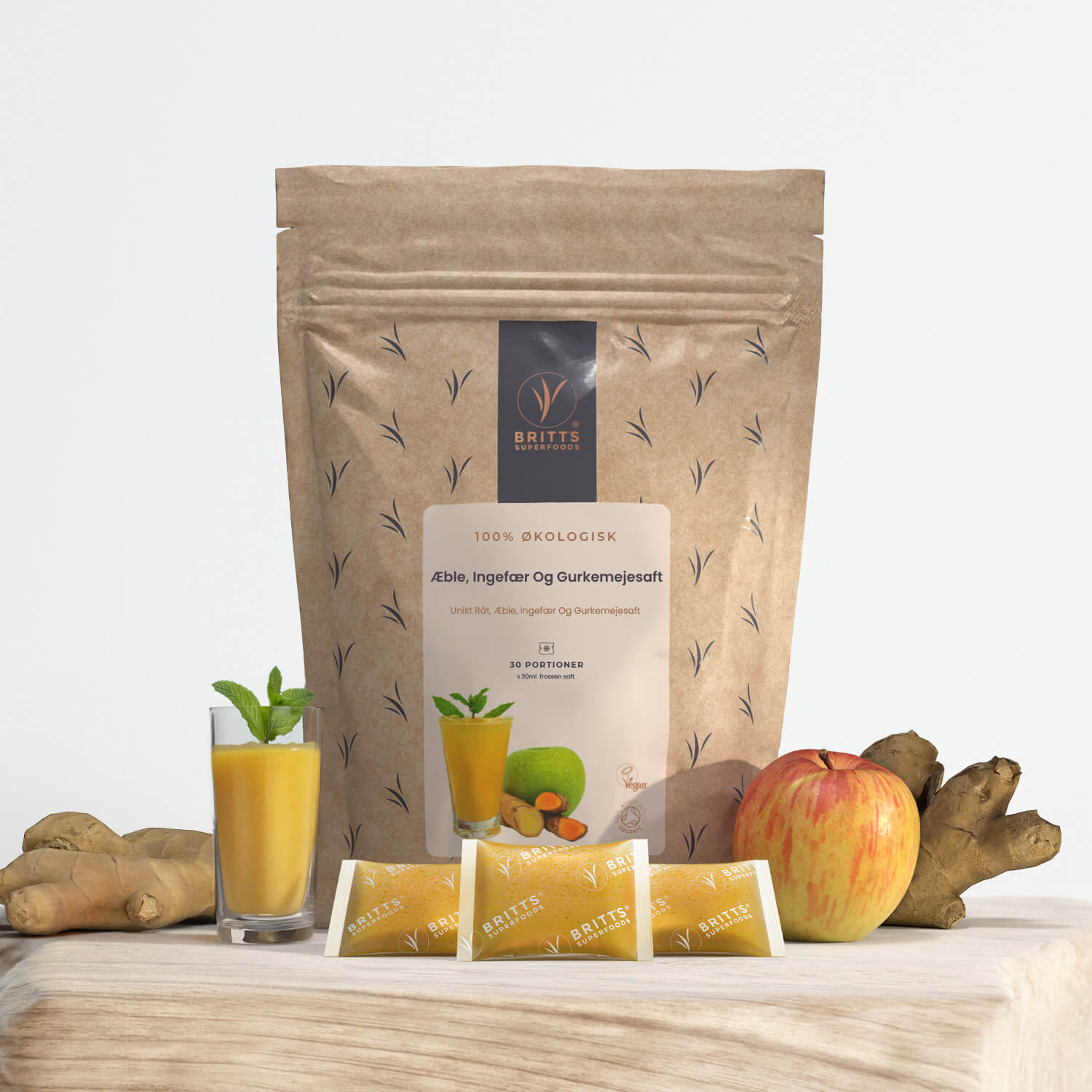Æble, Ingefær og Gurkemeje saft - Britt's Superfoods DK