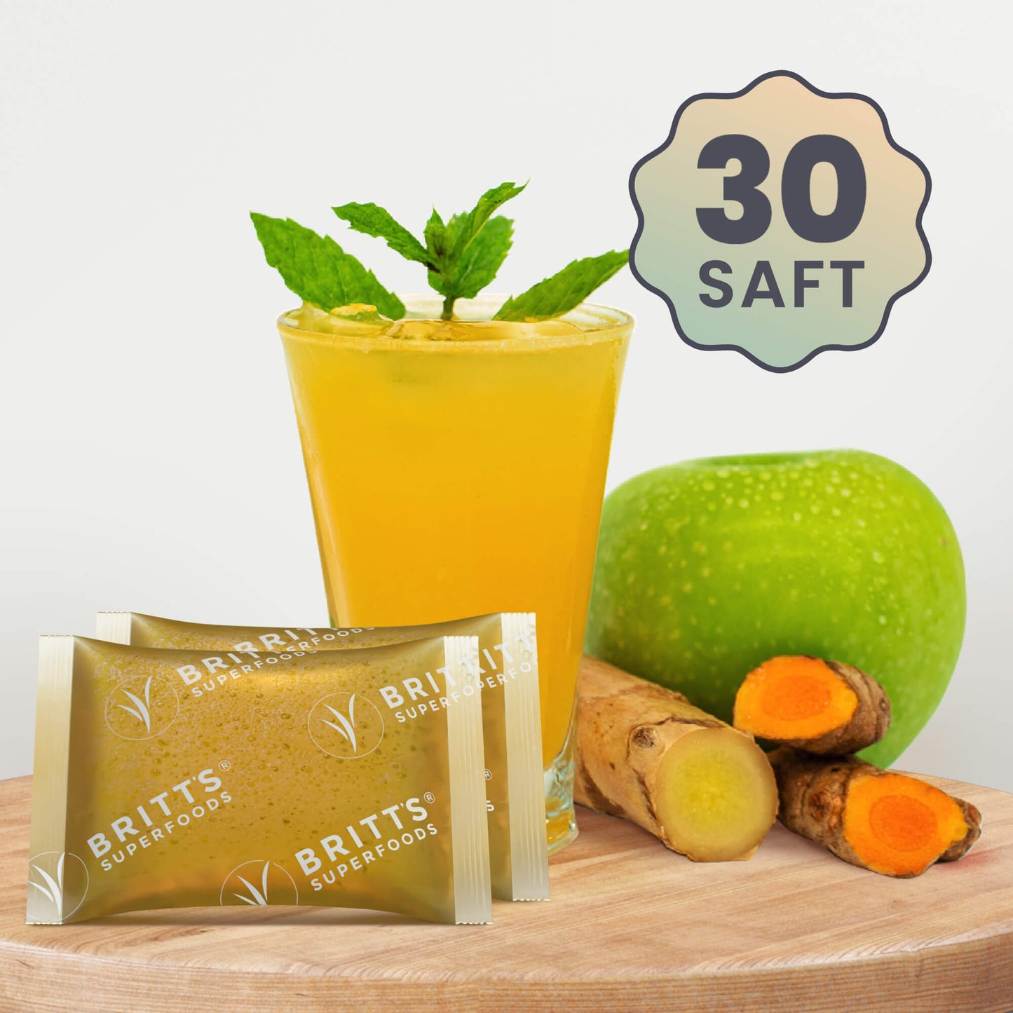 Æble, Ingefær og Gurkemeje saft - Britt's Superfoods DK